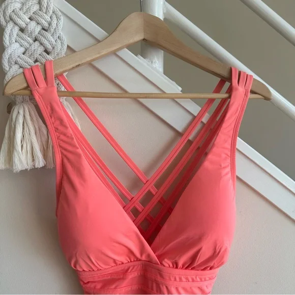 NWT La Blanca Island Goddess Criss Cross Back Strap One Piece Swim Orange Sz 14